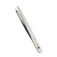 Пинцет для коррекции бровей Henna Expert (скошенный, металлик, красный страз)